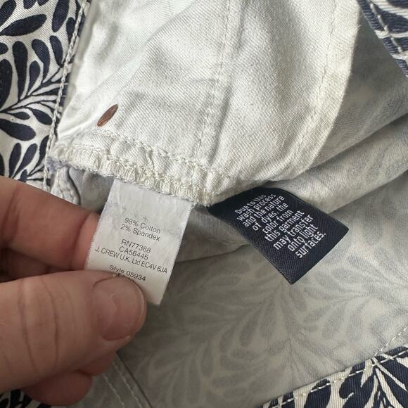 J. Crew Midrise Toothpick Fern Leaf Print Jeans Blue White Pants Skinny 27 27R - Picture 8 of 10